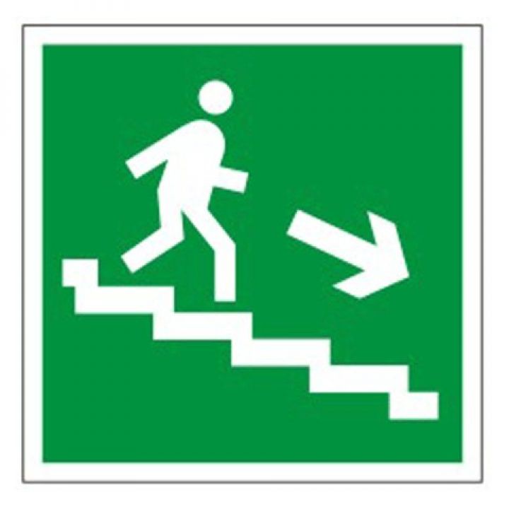 Знак Эксклюзив E13 Направление к эвакуационному выходу по лестнице вниз (размер 200х200) прав.на пластике