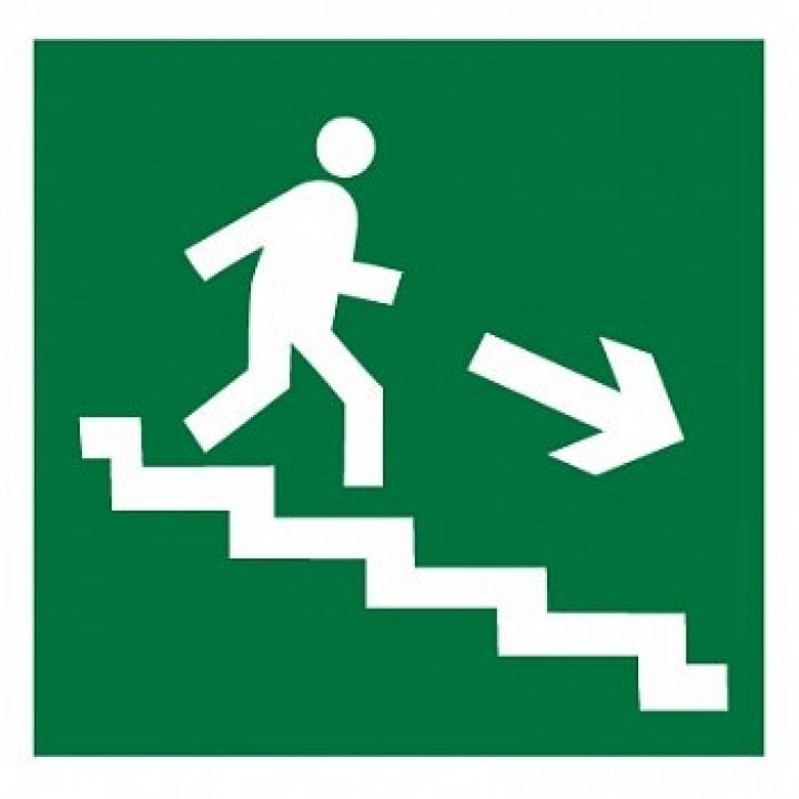 Знак Эксклюзив E13 Направление к эвакуационному выходу по лестнице вниз (размер 200х200) прав.